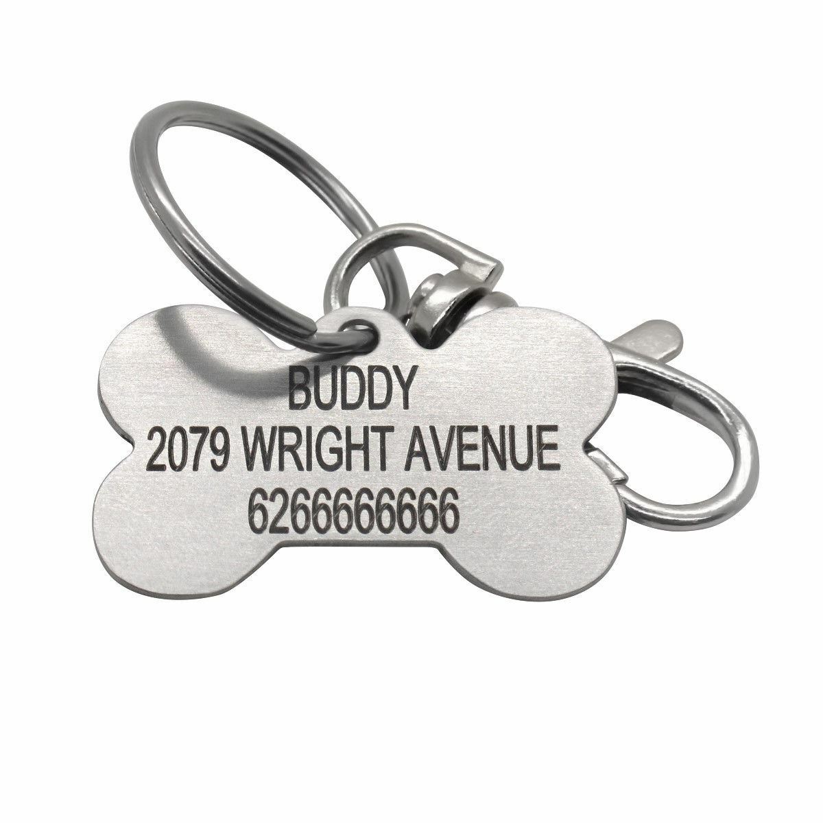 MADE IN USA Pet ID Tag Personalized Dog Tag Laser Etched Stainless Steel w/Clasp