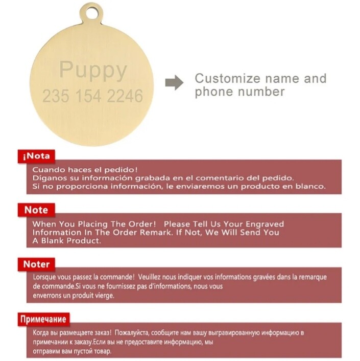 Dog Tag Dog ID Golden Plate Retro Pet Collar Acces Name Necklace Puppy Pendant