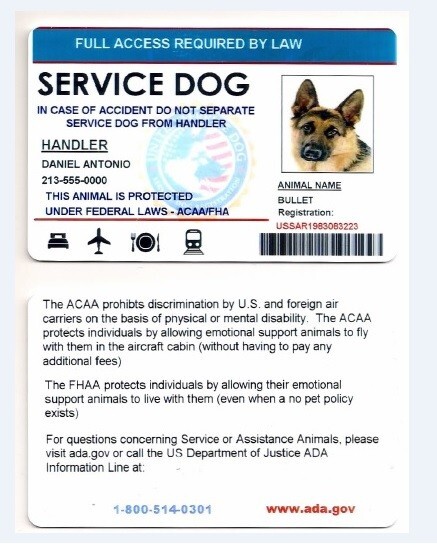 Animal id Emotional Support Therapy w/registration with U.S. Registry New