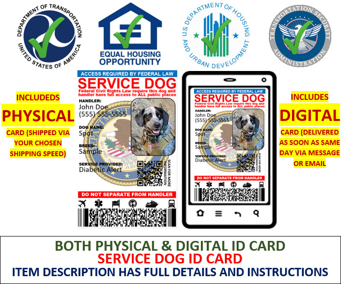 SERVICE DOG ID CARD DUAL SIDED PHYSICAL & DIGITAL CARD