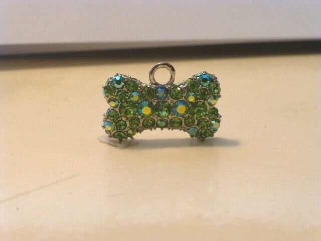 Light Green Crystal “Puffed” Bone Shaped Charm, Two-Sided, August Birthday, New
