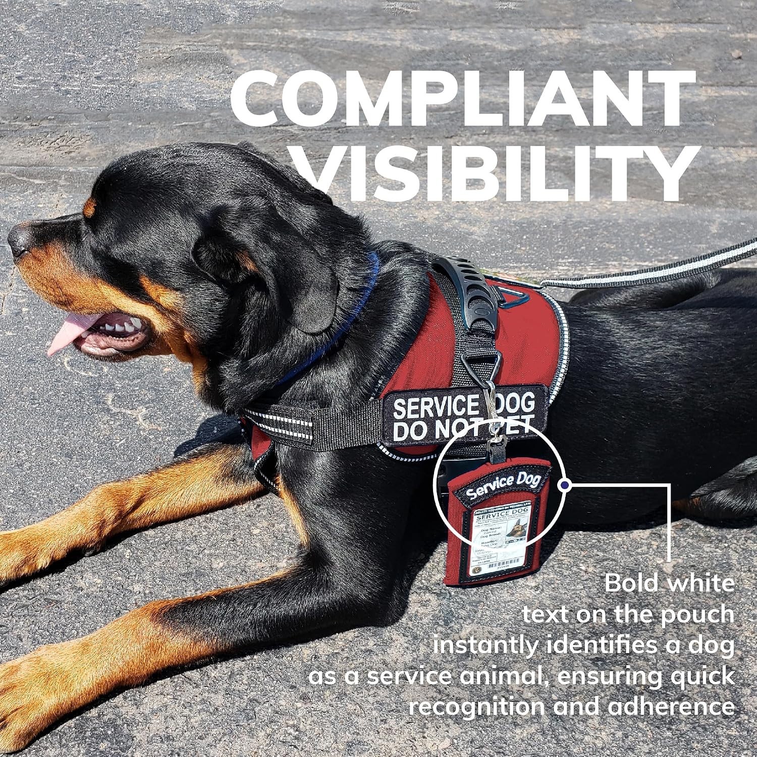 Compact Red Service Dog ID Badge Holder with Zippered Pocket & High Visibility