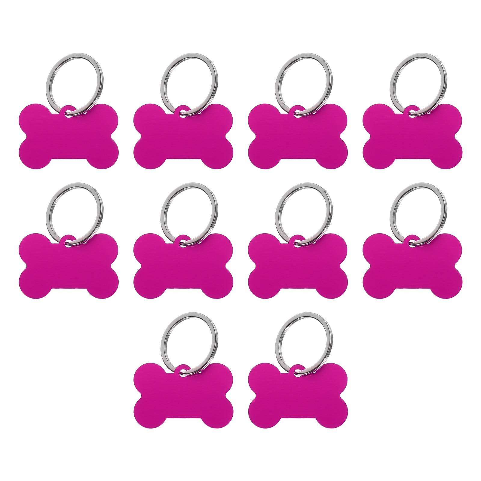 Bone Shaped Dog Tag Pet ID Tags, 1.5″x1″ Metal Rose Red Blank with Ring, 10pcs