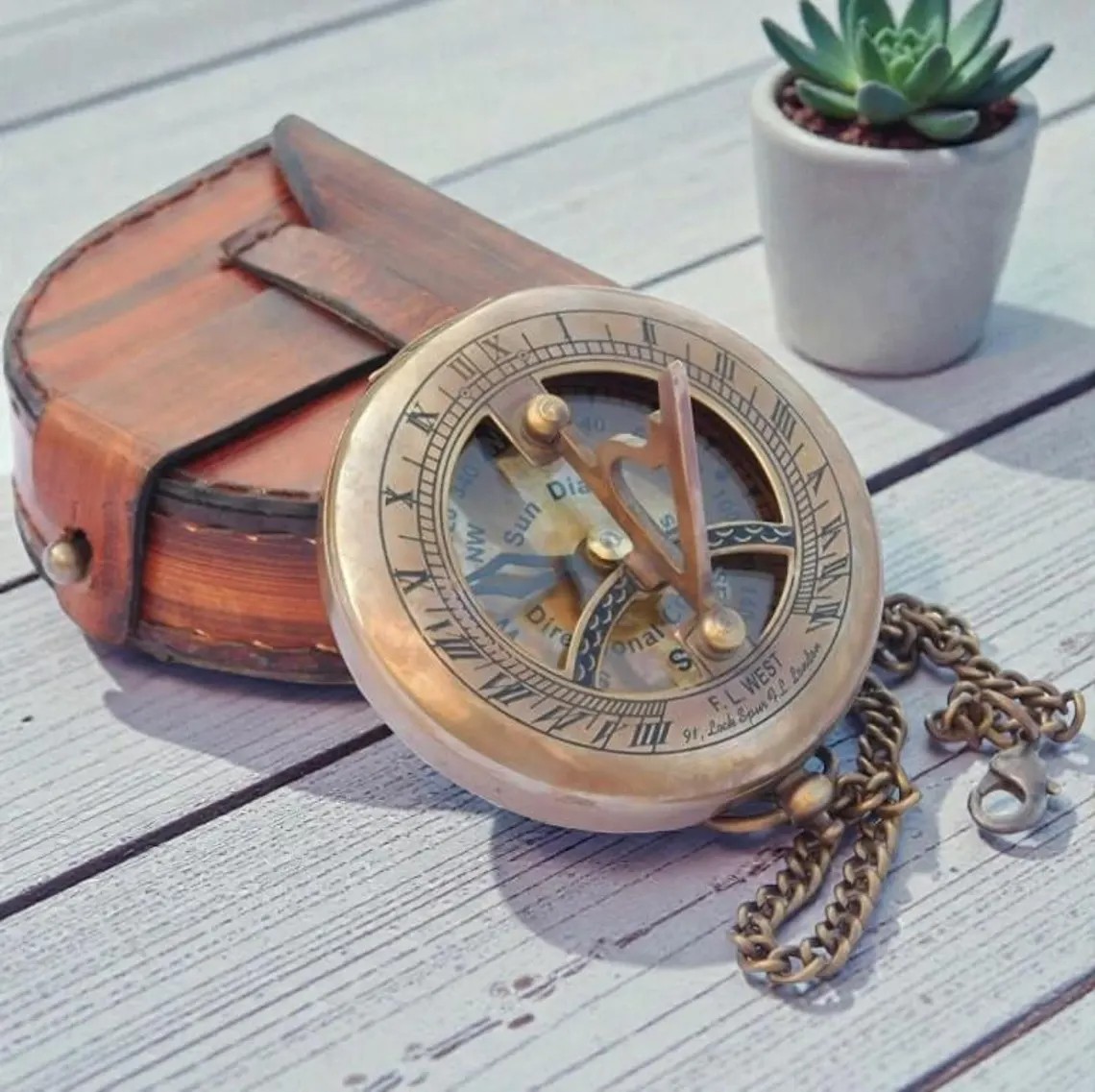 Custom Engraved Brass Compass Personalized Nautical Vintage Gift with case.