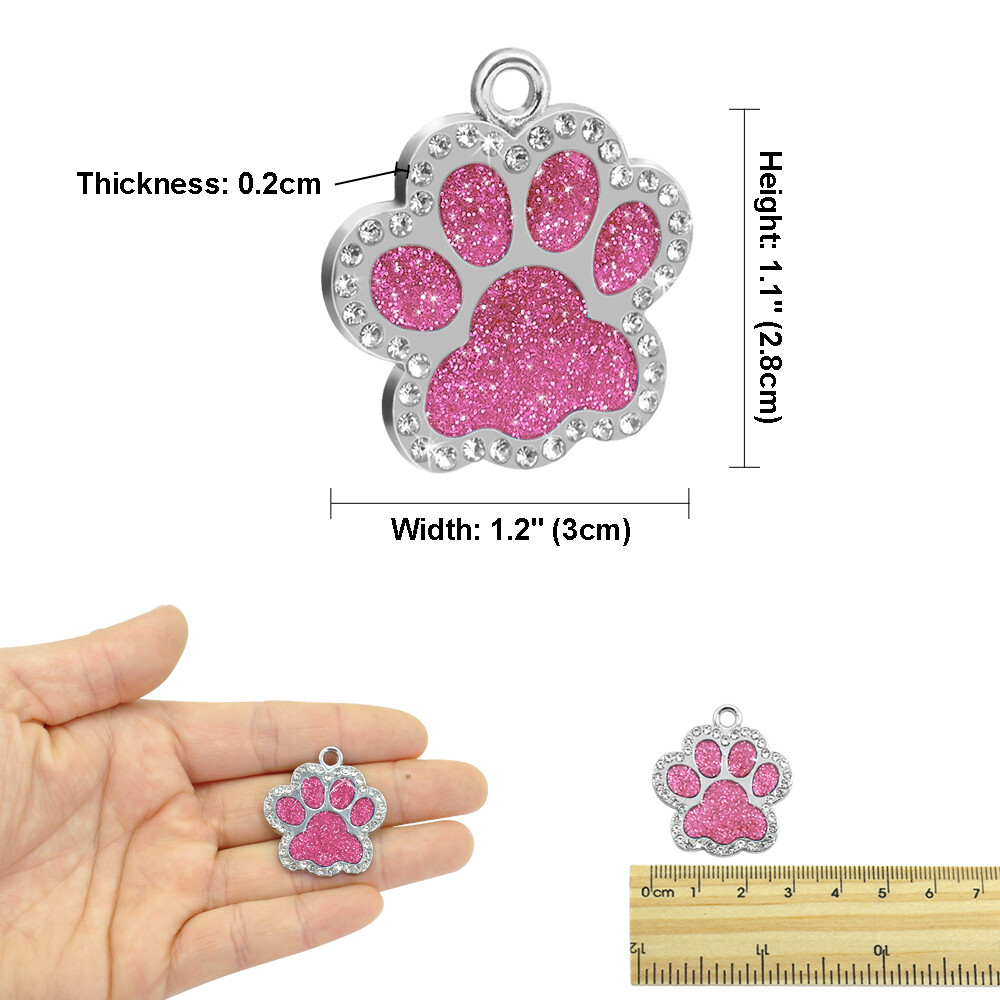 Glitter Paw Dog Tag Bling Rhinestones Personalized Custom Name ID Engraved Cat