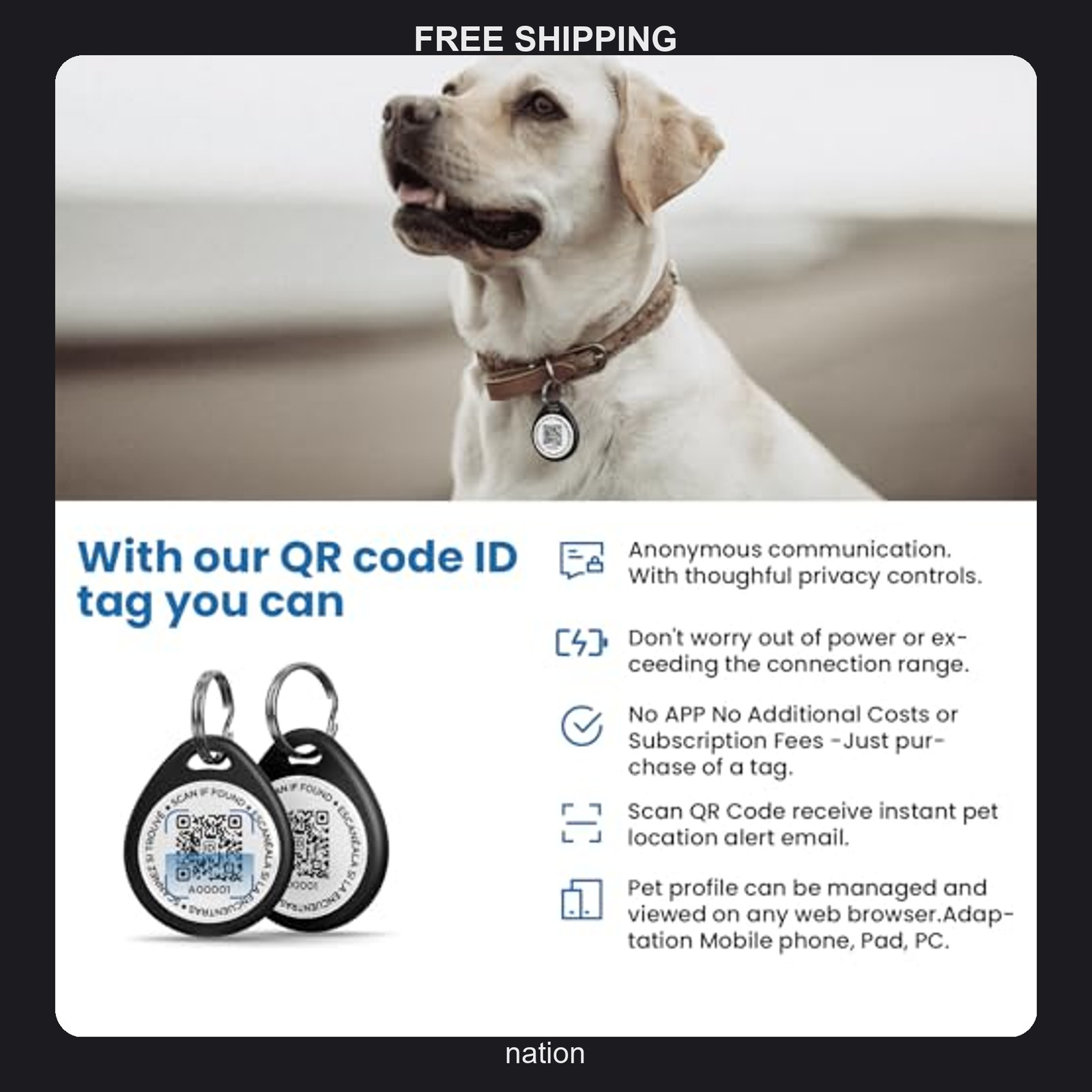 Personalized Dog QR Code ID Tag for Large and Medium Dogs