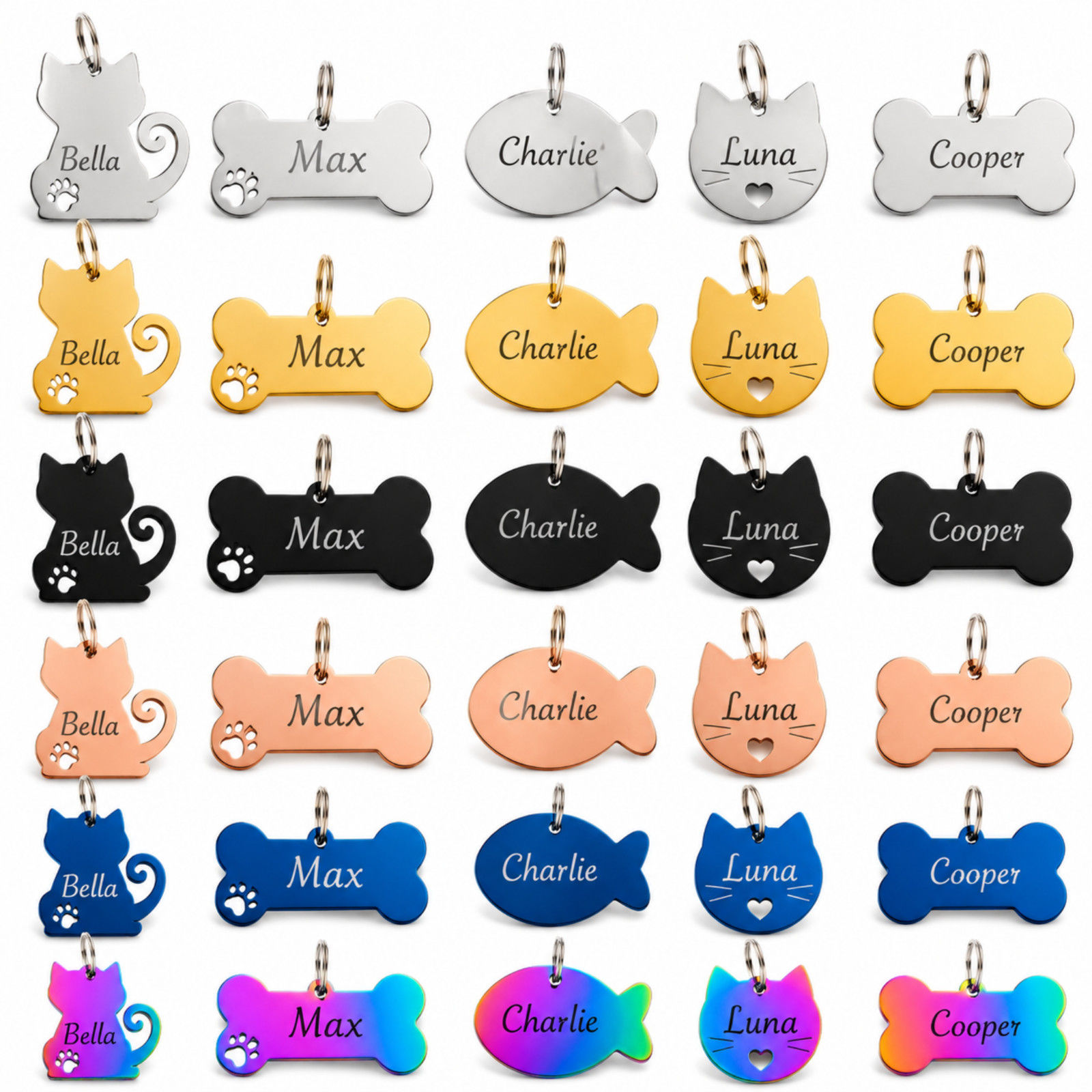 Personalized Pet ID Tag Custom Engraved Dog Cat Name Collar Tag Stainless Steel