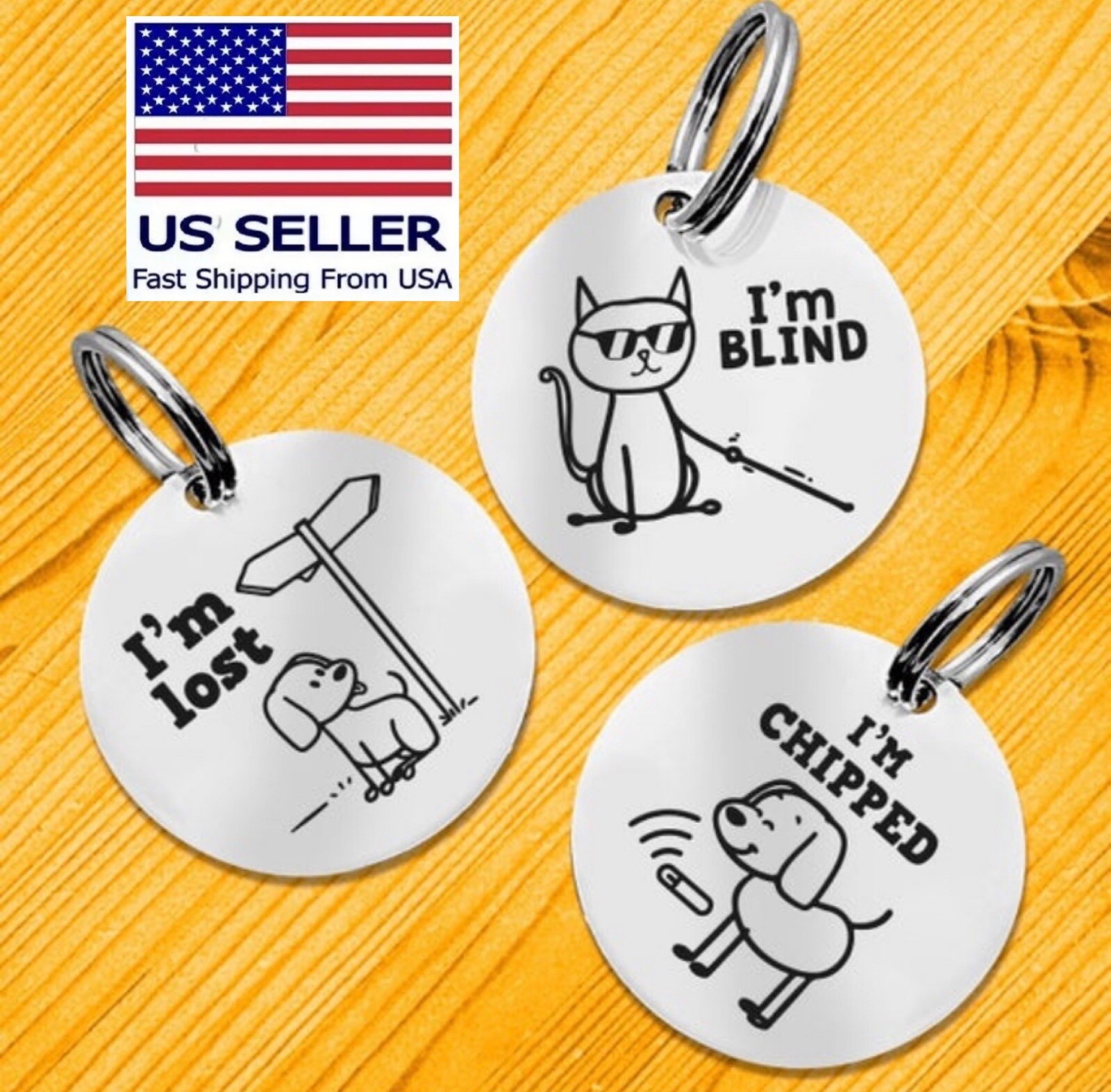 Custom Engraved Dog Tags Funny Pet ID Tag Double Sided Cat Tag Silent Tags