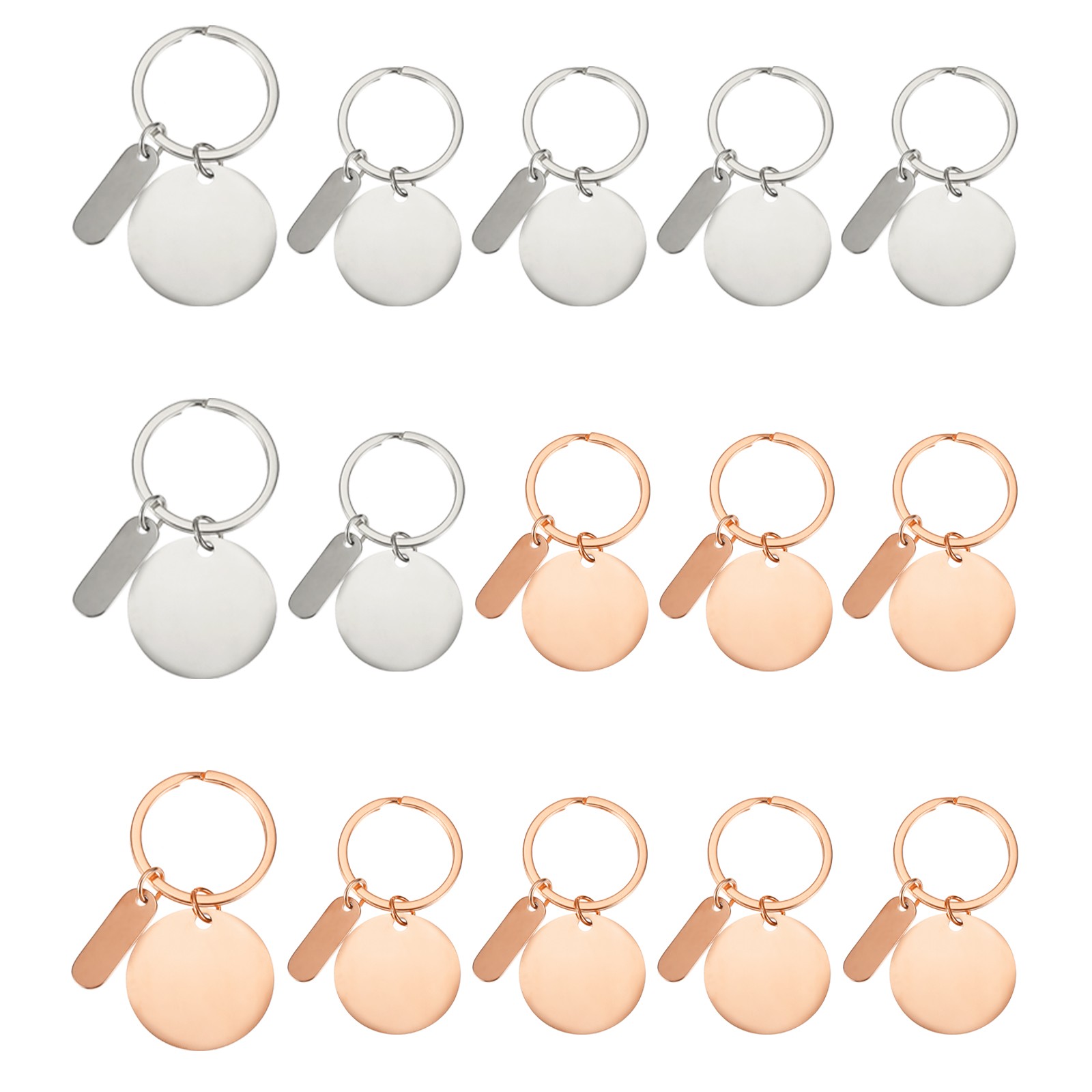 15Pcs Metal Engraving Keychain Blanks, Rose Gold/Silver Tone(Round)