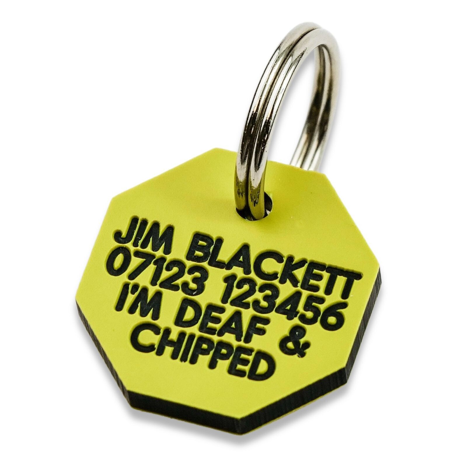 Pet Dog Cat ID Collar Tags – Deeply engraved, 21mm Plastic Octagonal. 7 COLOURS