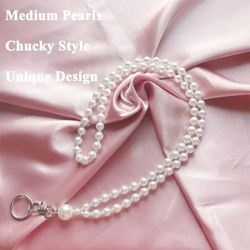 Middle White Pearl Lanyard for Women for ID Badges Name Tag and Keys Light