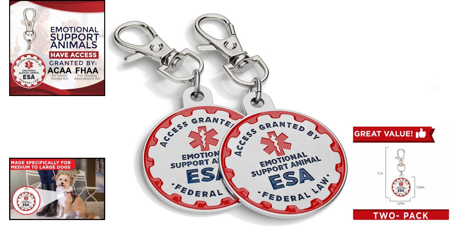 Stainless Steel Emotional Support Dog Tags, 1.25-Inch, Double-Sided
