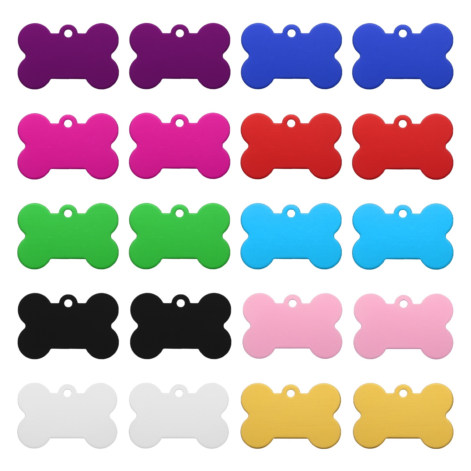 Bone Shaped Dog Tag Pet ID Tag, 1.5″x1″ Metal Blank Tag with Ring 10 Color 20pcs