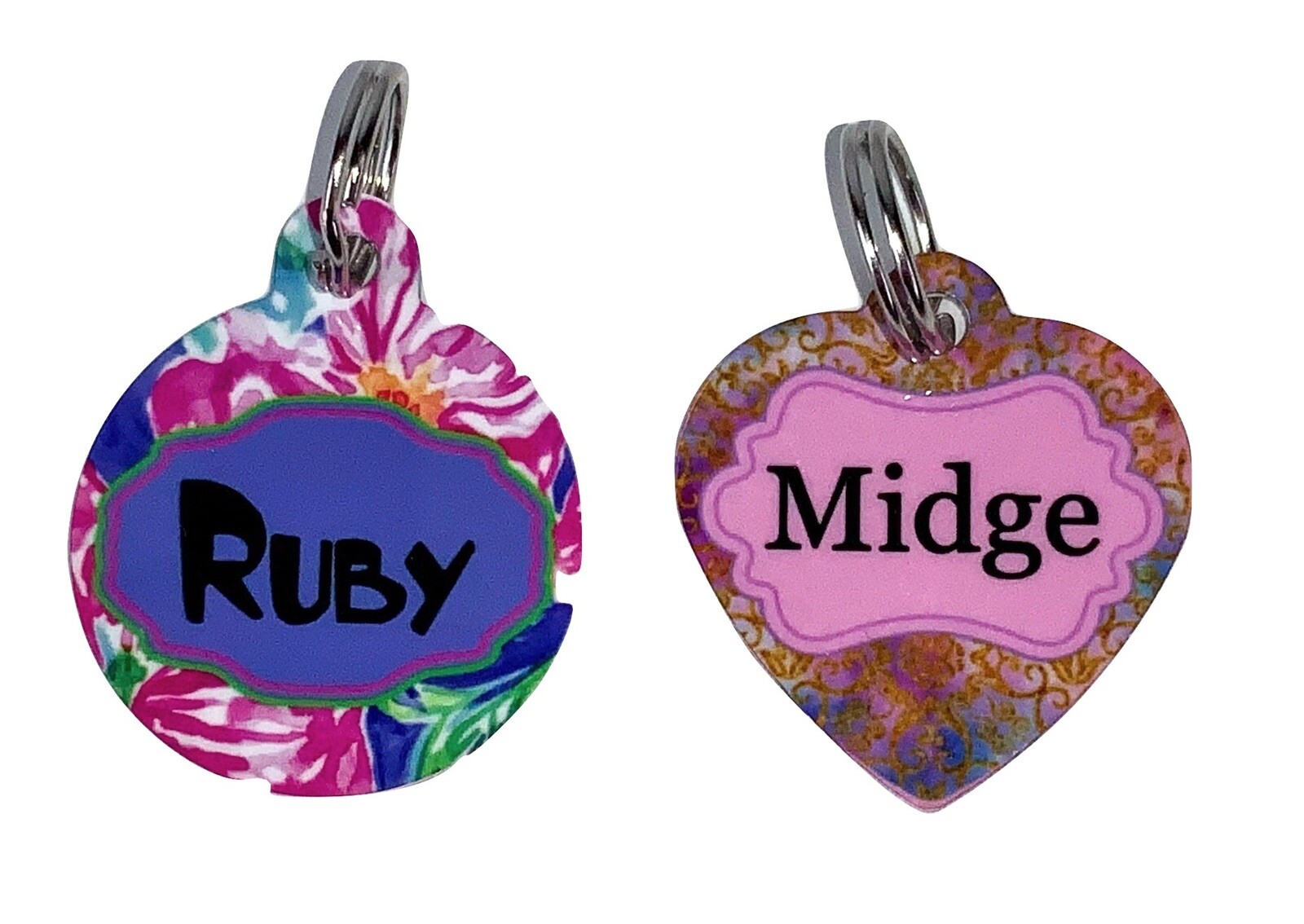 Pet ID Tag Floral Personalized Custom Double Sided Pet Tag w/name & number