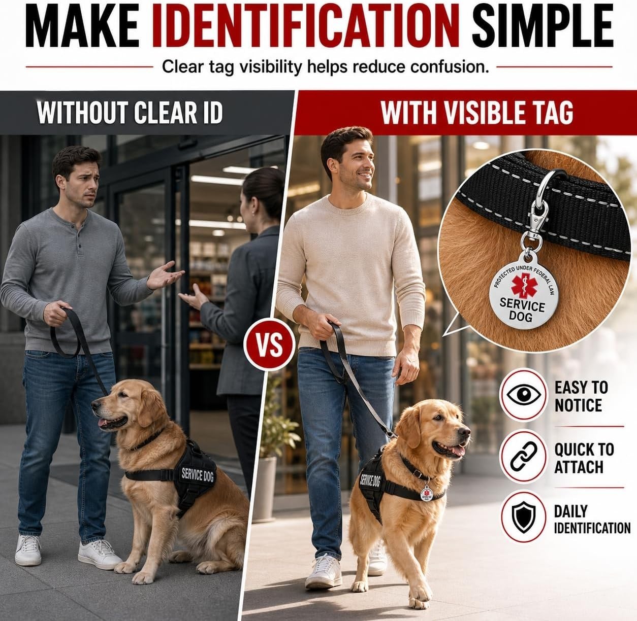 1.25 Inch Service Dog Tag – Vibrant Red with Protection from Federal Law
