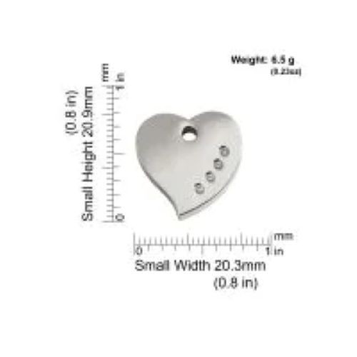 Red Dingo Pet Dog Cat ID Tag Diamante Cubic Zirconia Heart Polished Stainless