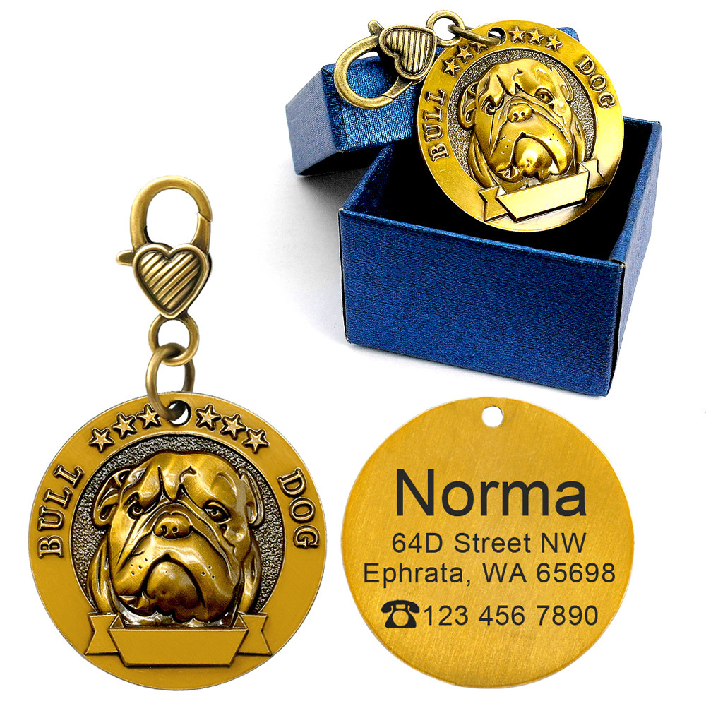 3D Gold Personalized Dog Tags with Breeds Pet Name ID Collar Tag Engraved Free