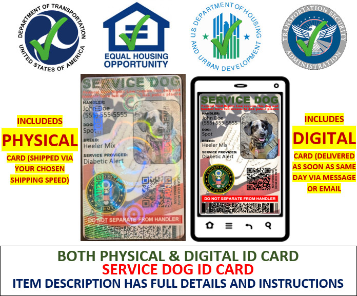 HOLOGRAPHIC SERVICE DOG ID MILITARY VETERANS SINGLE SIDED PHYSICAL & DIGITAL