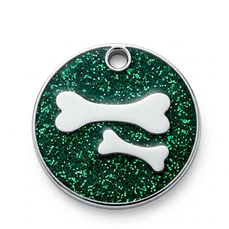 Personalized Pet ID Tag, Dog Tag, Cat Tag, Glitter double Bone Round Pet ID Tag