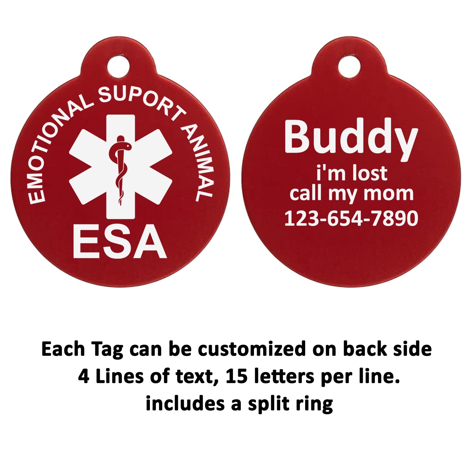 Emotional Support Animal ESA Custom Personalized Pet tags Engraved ID Tag