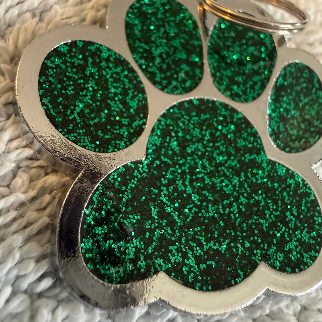 Dog Collar Tag Green Silver One Size