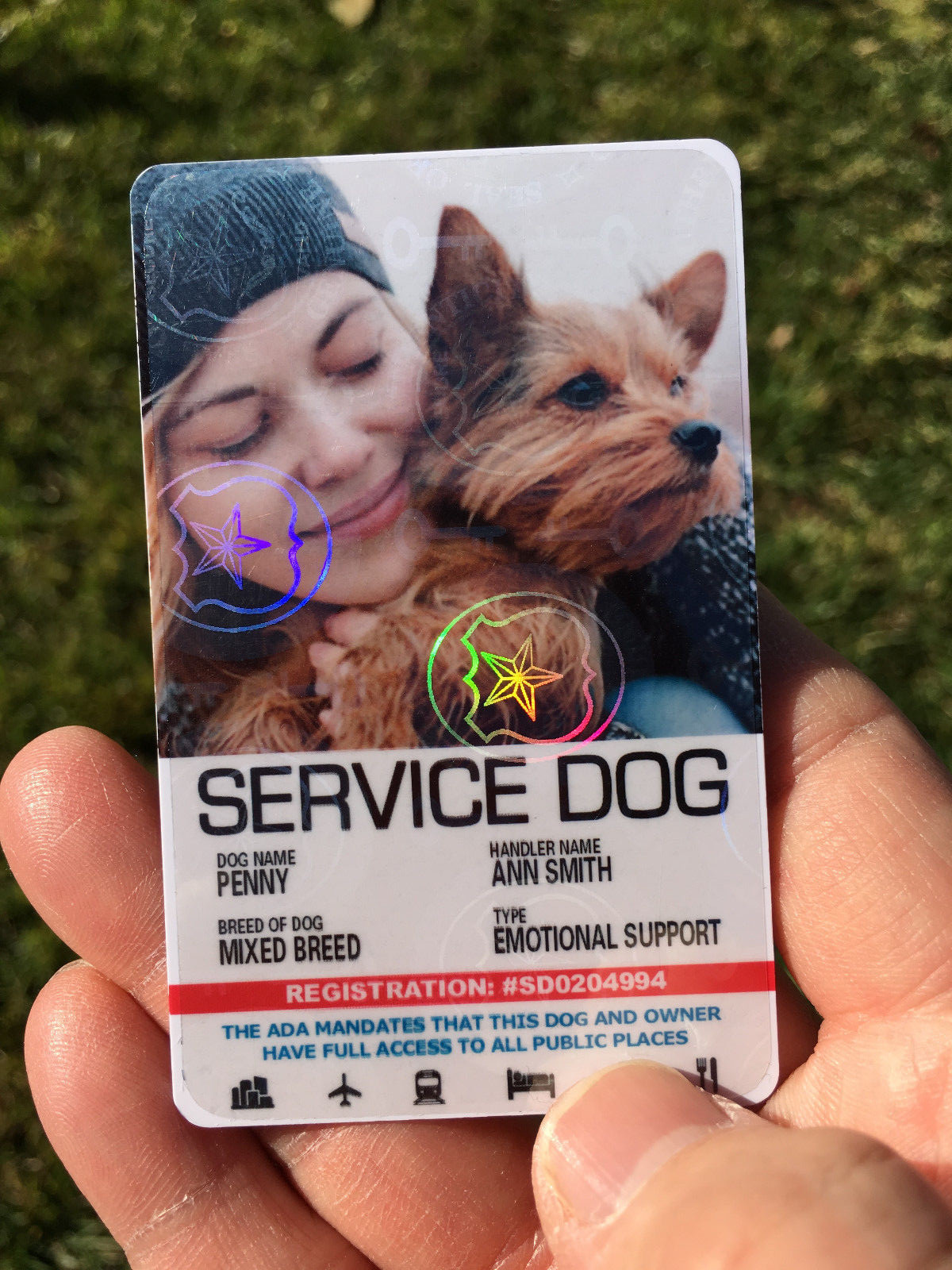 SERVICE DOG ID CARD FOR SERVICE ANIMAL – PORTRAIT STYLE / LARGE PICTURE
