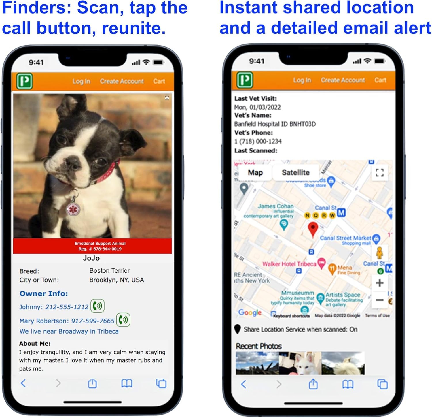 Pet Dwelling ESA ID QR Tag-Online Profile-Scan Tag Location-Instant Email Alert