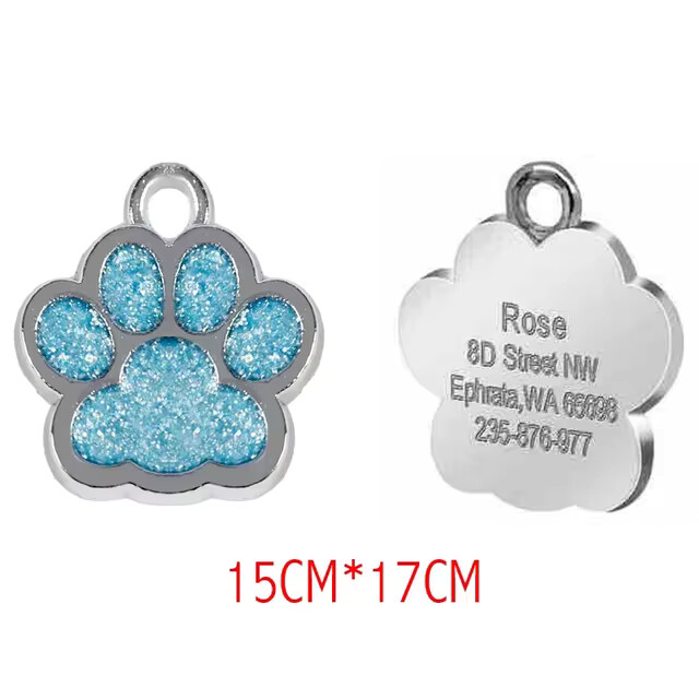 Personalized Dog Cat Tags Free Engraved Pet Puppy ID Anti-lost Name Paw Glitter