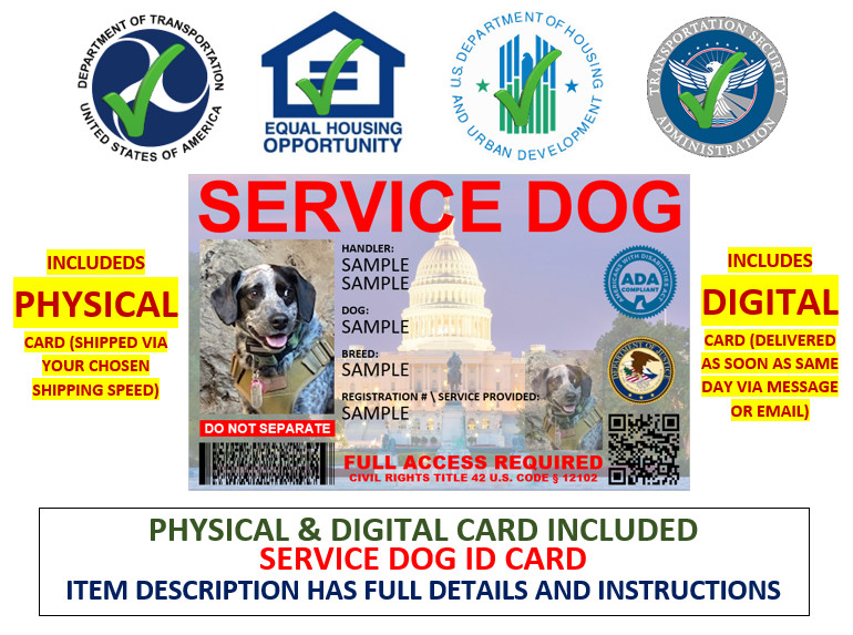 ADA SERVICE DOG ID – CUSTOMIZABLE 1 SIDE ONLY PHYSICAL & DIGITAL CARD INCLUDED