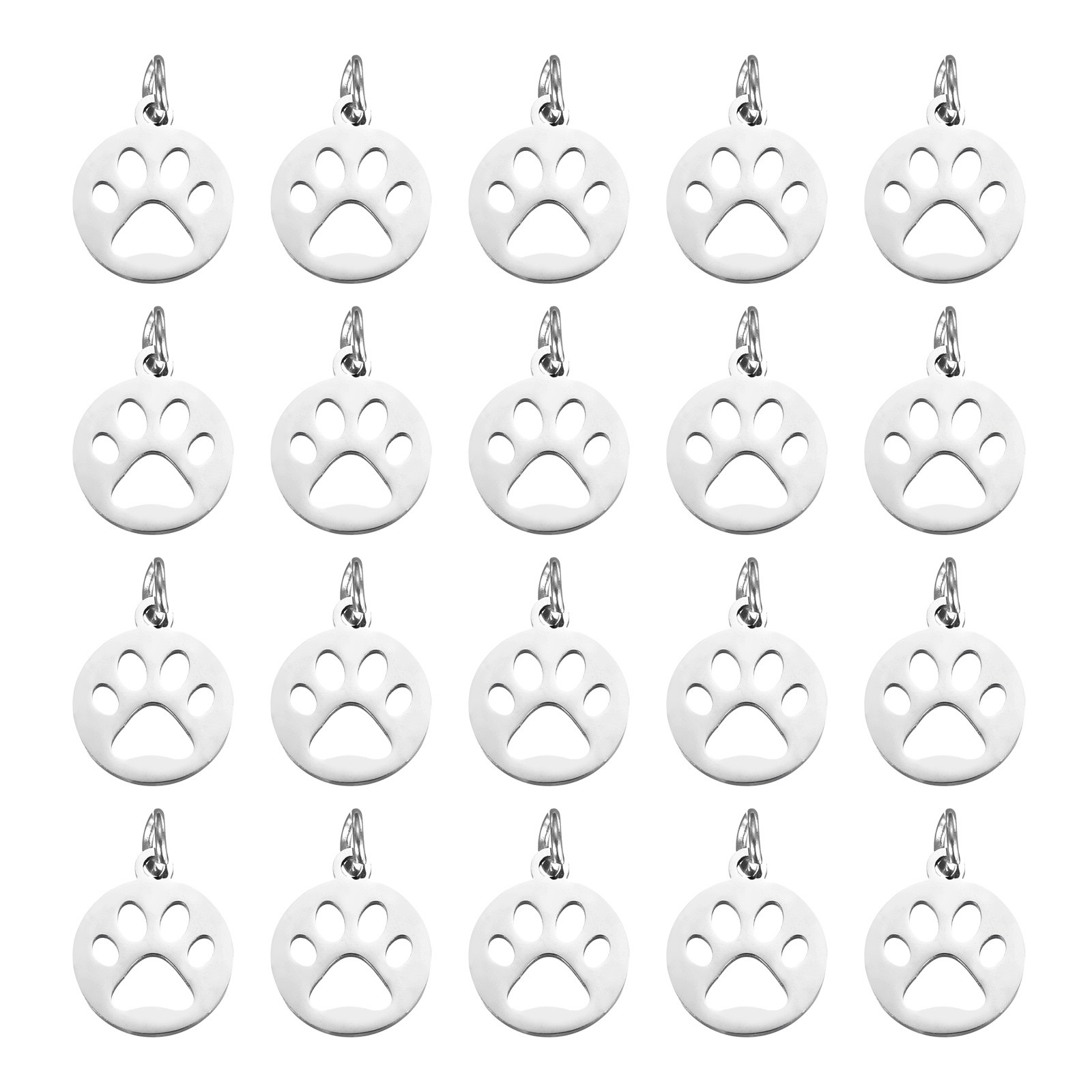 Dog Paw Print Charms 3mm, 20 Pcs Round Cat Dog Paw Pendant, Silver