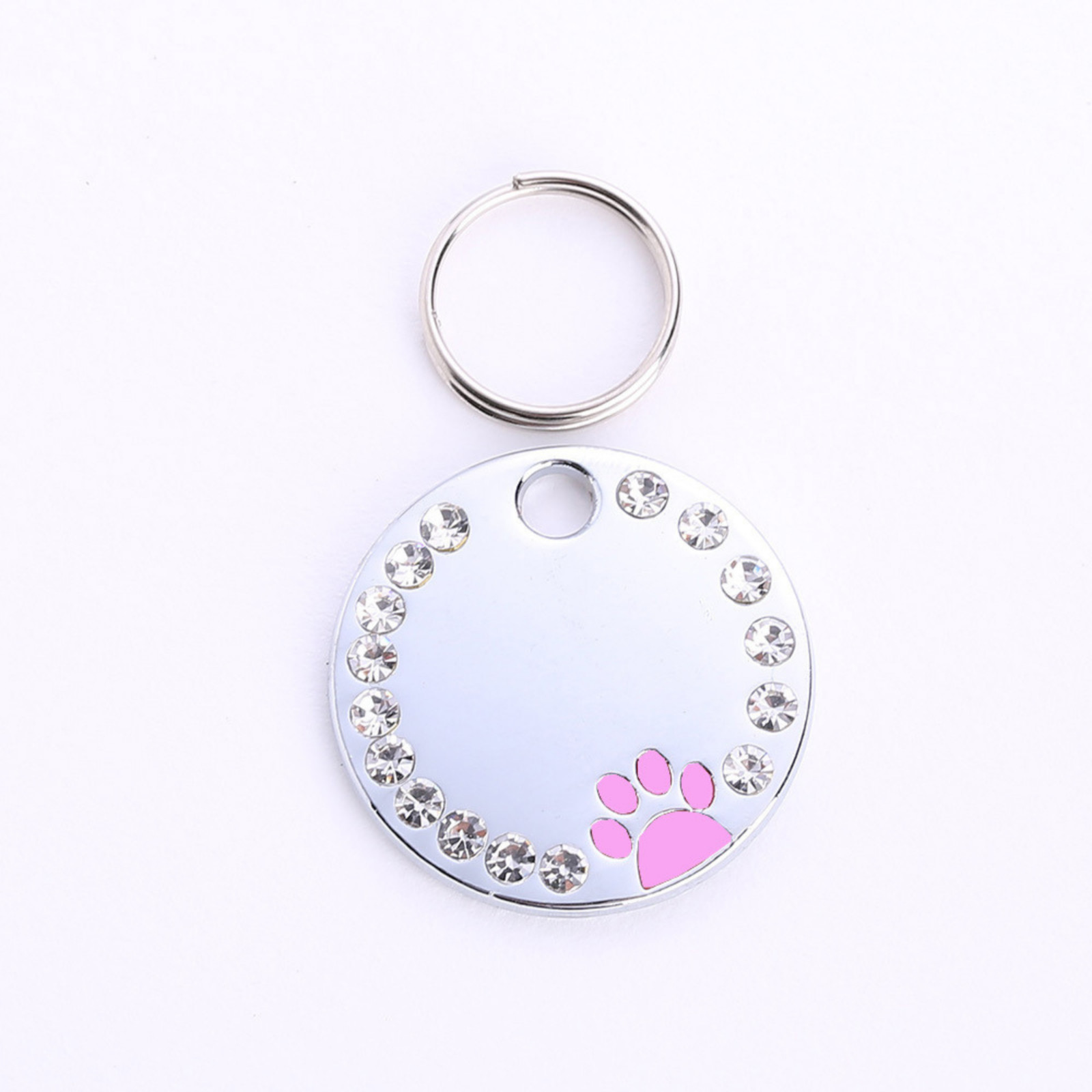 Personalized Dog ID Tag Custom Engraved Pet Name Tag Rhinestone Round Metal