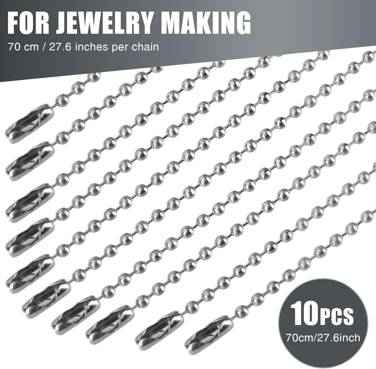 Sturdy 10 Pcs Dog Tag Chain Necklace, 27.6 Inches Long – Ideal for DIY Jewelry!