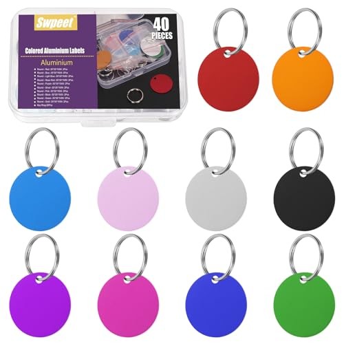 Swpeet 40Pcs 10 Colors 35mm/ 1.37″ Aluminum Blank Tags with Key Ring Round