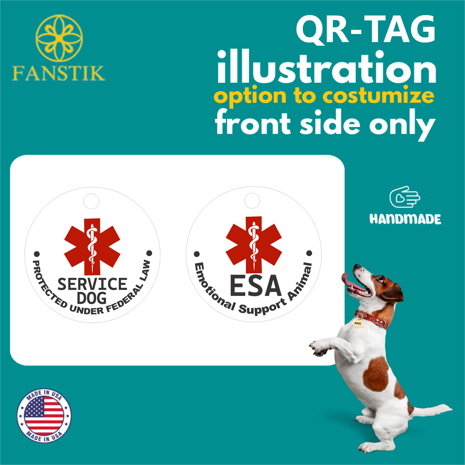 Engraved Personalized Pet ID ESA Tag (Made in USA) Service dog tag, ESA Tag