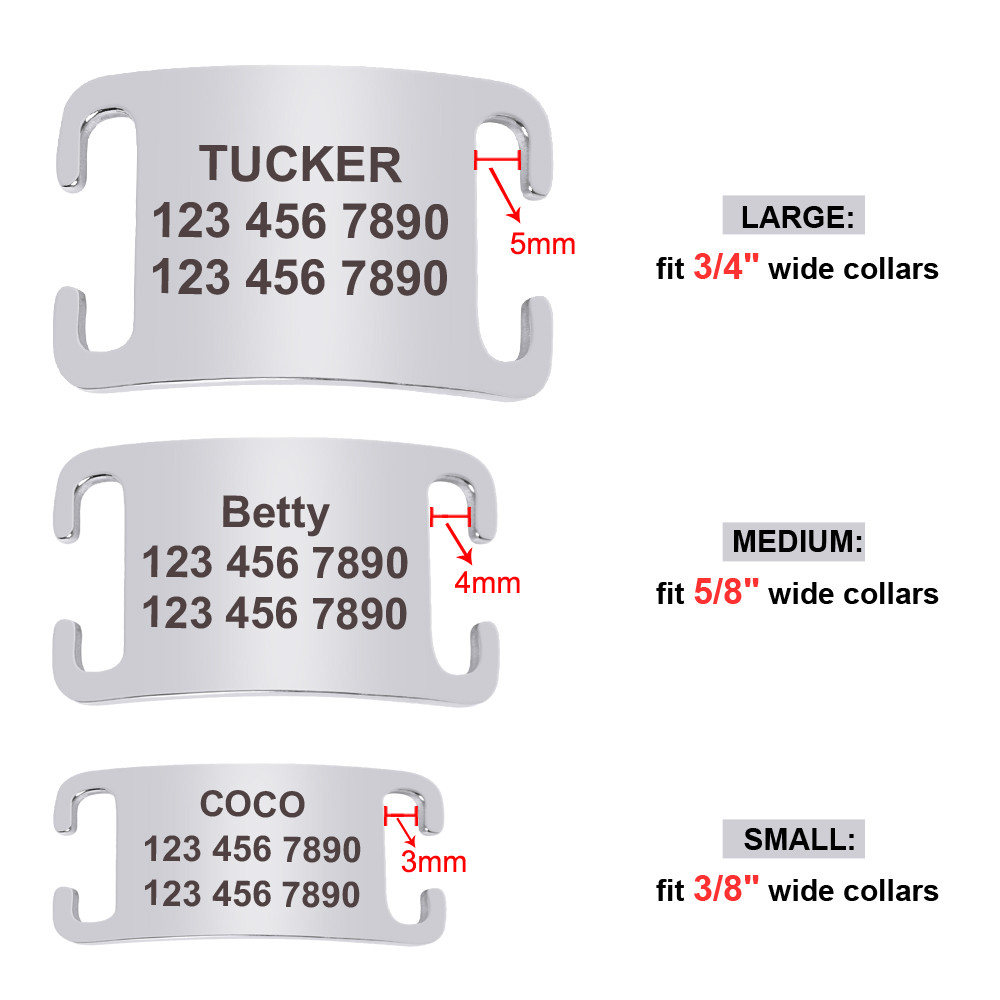 Stainless Steel Slide-on Dog Tags 3/4″ 5/8″ 3/8″ Width Personalised Collar Tags