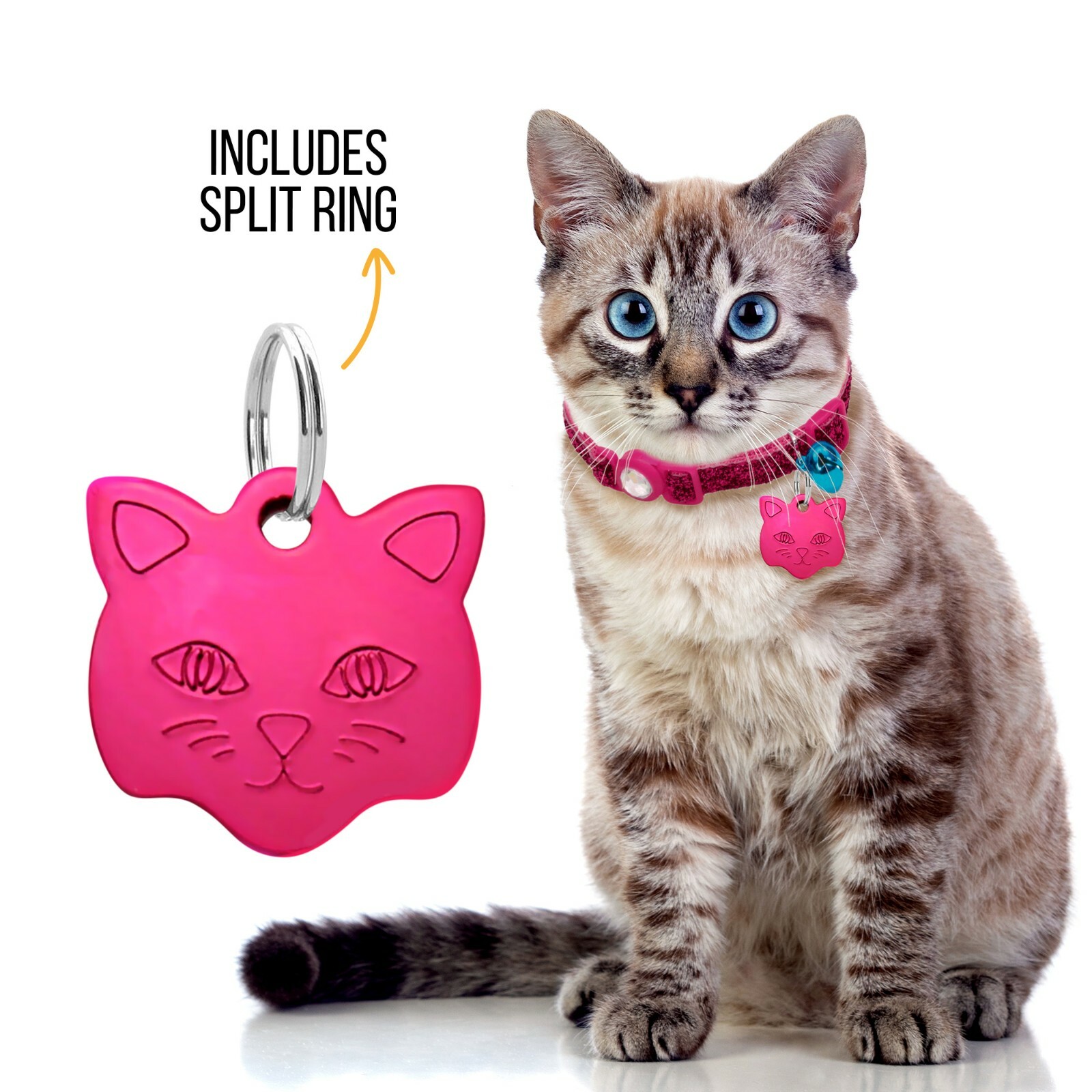Custom Cat Tag ID Name Personalized Collar Engraved Funny Tag with Split Ring
