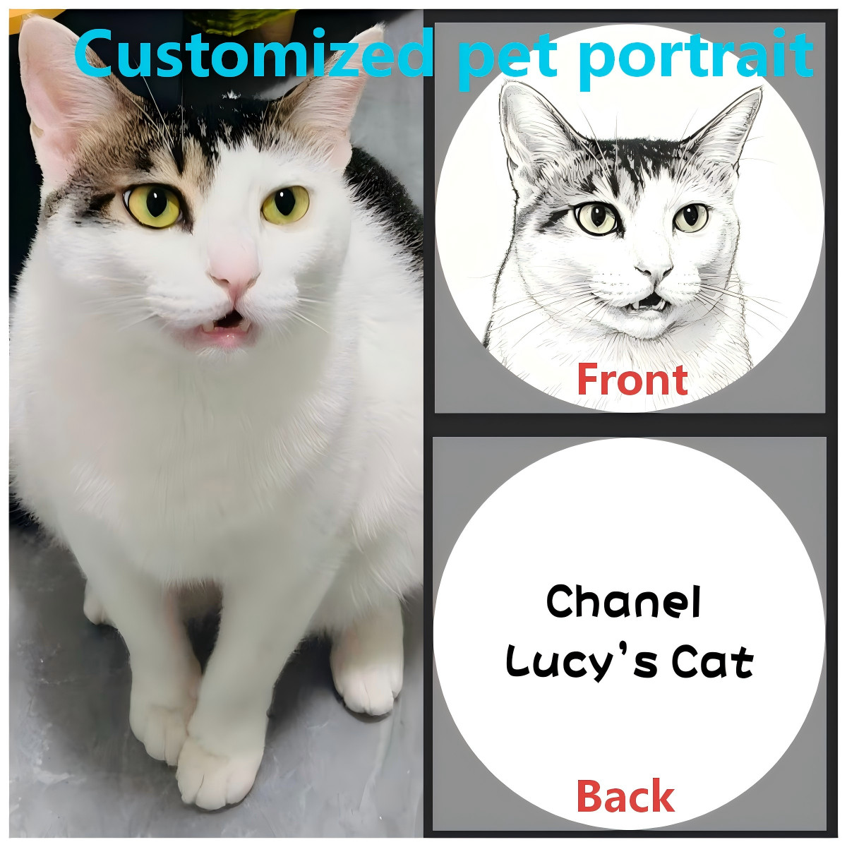 Customed Engraved Pet Portrait, Dog Tag, Cat Tag, Personalized Pet ID Tag