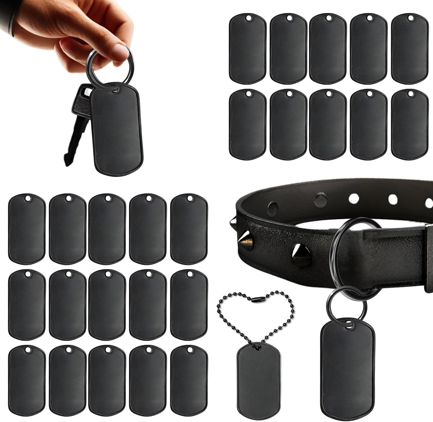 25 PCS Stainless Steel Dog Tags – Black Engravable Dog Tags Military Blanks f…
