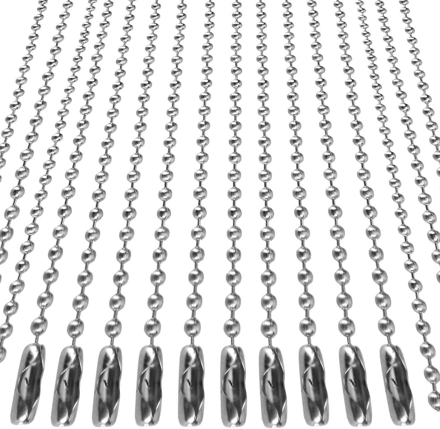 Nickel Plated Dog Tag Chains for Men 10 pcs 27.6″ Long Ball Chain Necklace
