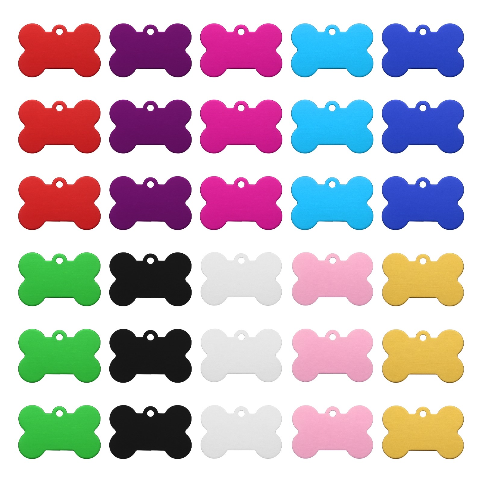 Bone Shaped Dog Tag Pet ID Tag, 1.5″x1″ Metal Blank Tag with Ring 10 Color 30pcs