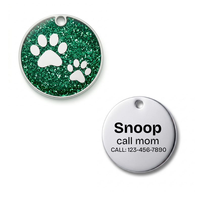 PET ID TAG CUSTOM ENGRAVED PERSONALIZED DOG CAT NAME TAGS Glitter PAW DOG TAG
