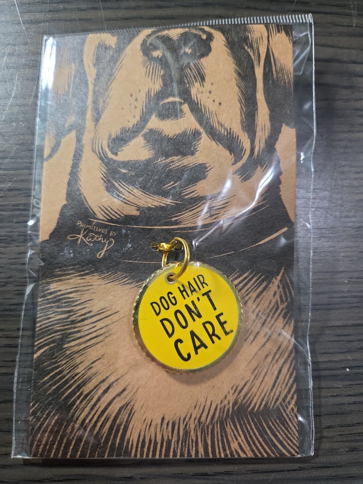 “Dog Hair Don’t Care” enamel pet collar charm by Primitives by Kathy