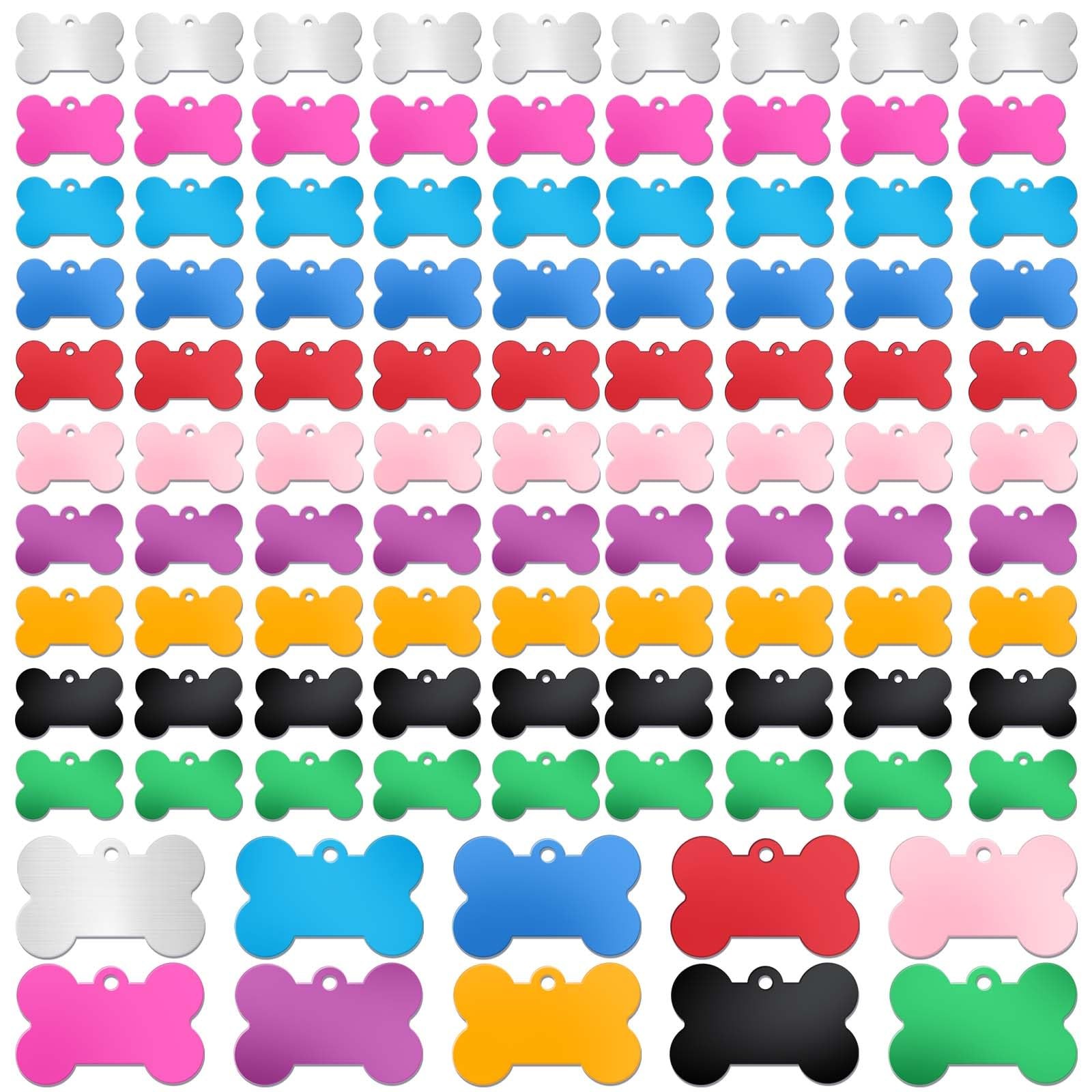 100 Pcs 38mm Bone Shape Pet ID Double Sided Tag Dog Cat Pet Name ID Tag