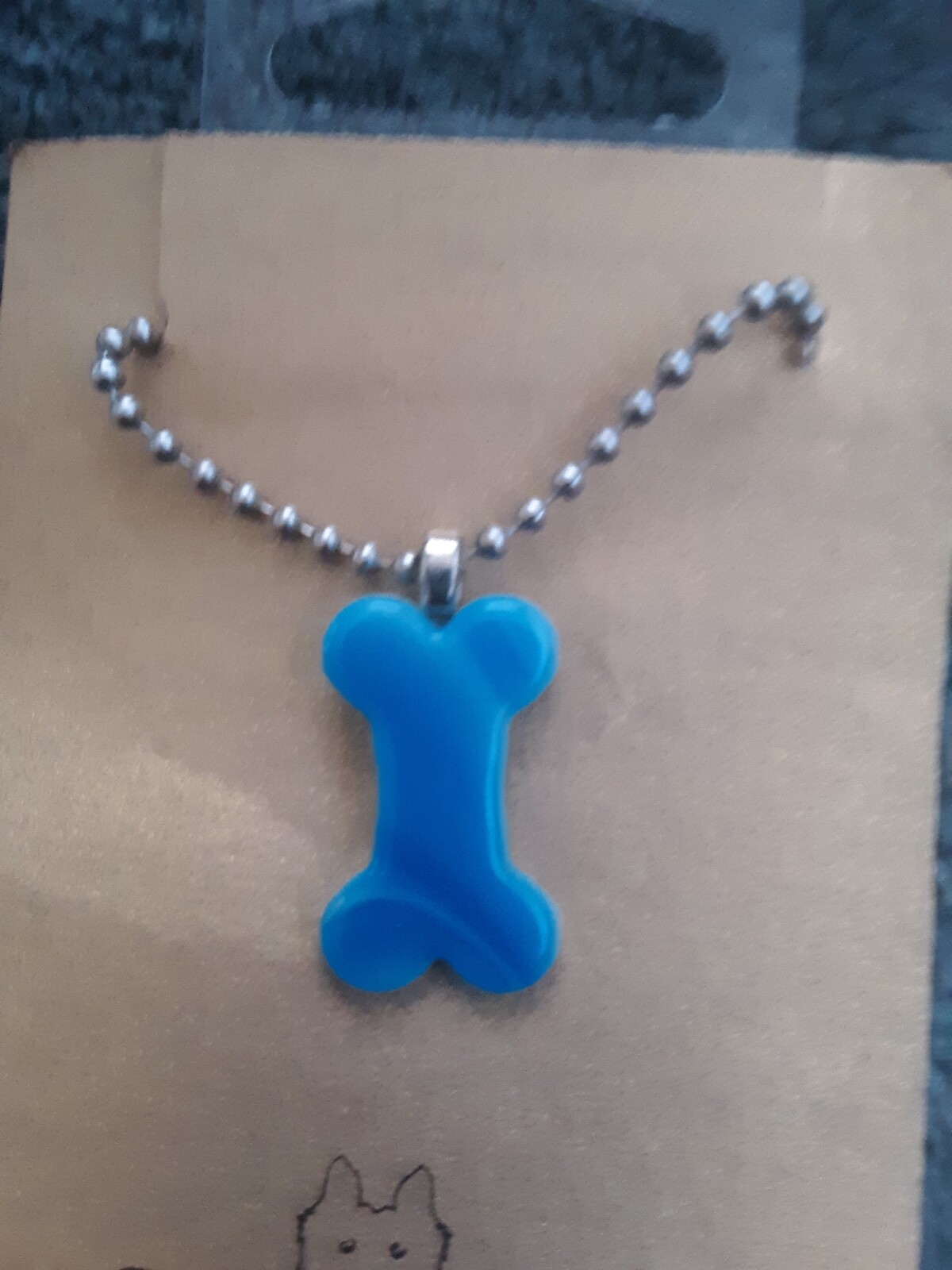 Art Glass Blue Dog Bone Charm Necklace Pendant Handmade Jewelry USA New