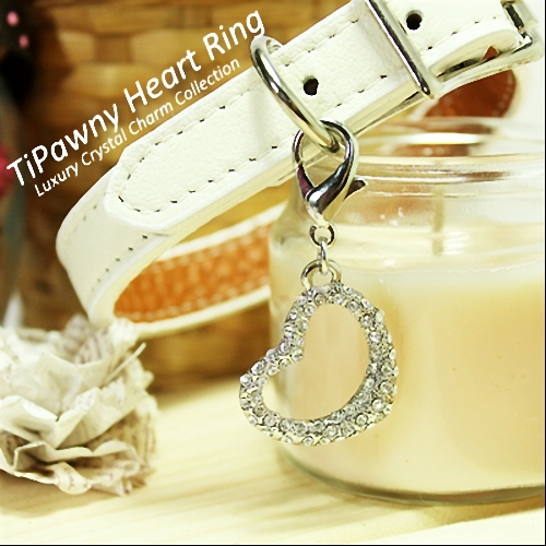 Dog/Cat Luxury Cute Collar Charm- Ti-Paw-Ni Heart Pet/Animal Crystal Silver