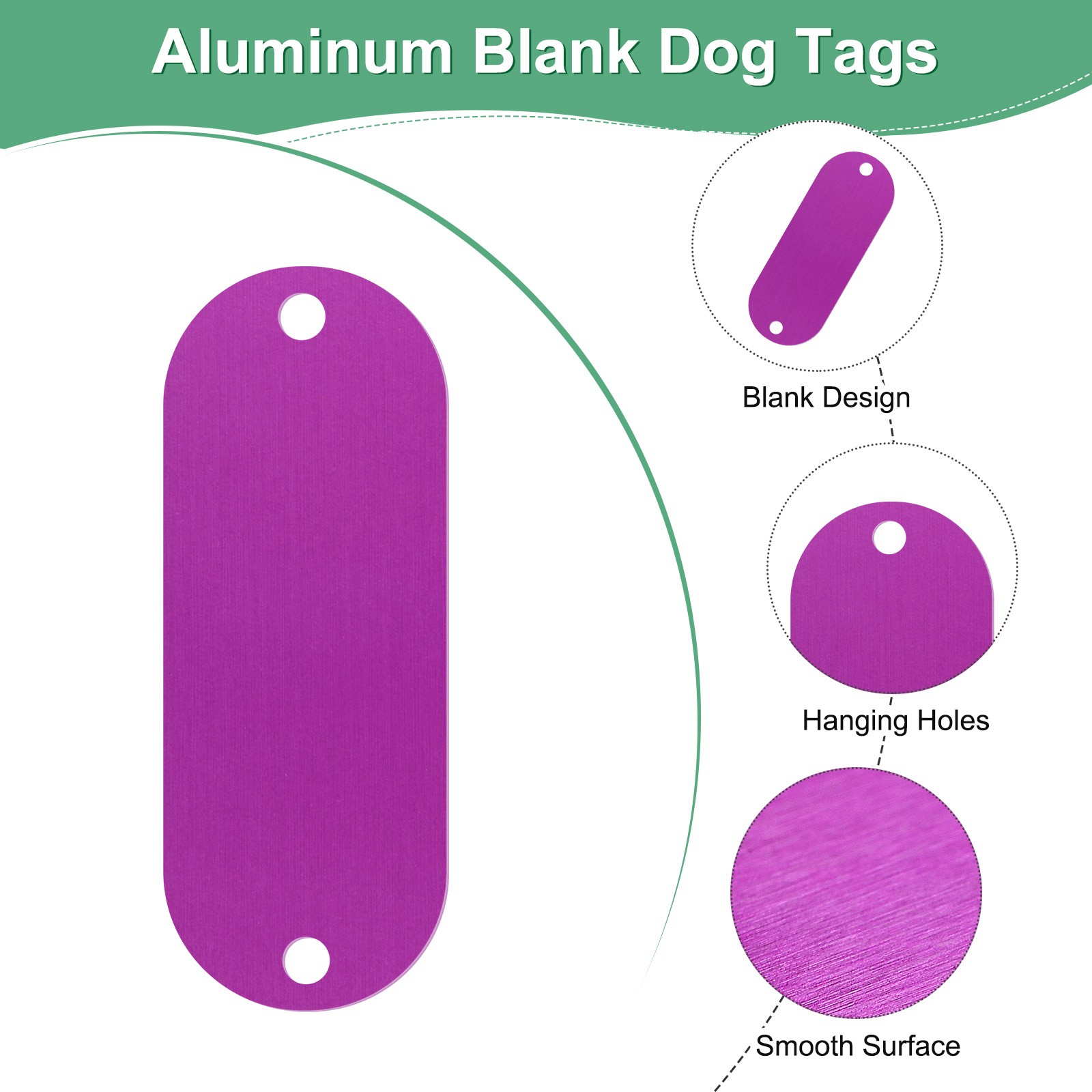 15-Pack 2″ x 0.75″ x 0.04″( L x W x T ) Blank Dog Tags [Purple, 2 Holes]