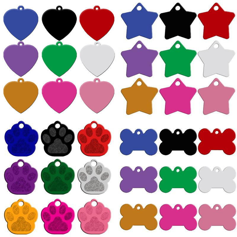 80pcs/lot Bulk Aluminum Pet Dog ID Tags No Engraving Blank Star/Bone/Paw/Heart