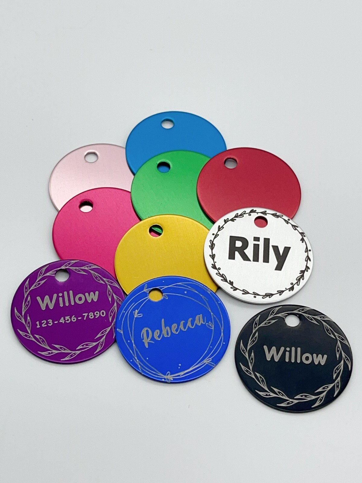 Dog Cat ID Tags Personalized Pet ID Tags Pet Name Tags Round Shape With Design