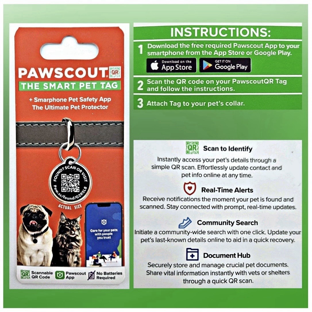 (x7) PAWSCOUT The Smart Pet Tag QR Finder For Dogs Cats Pets Safety (LOT OF 7)