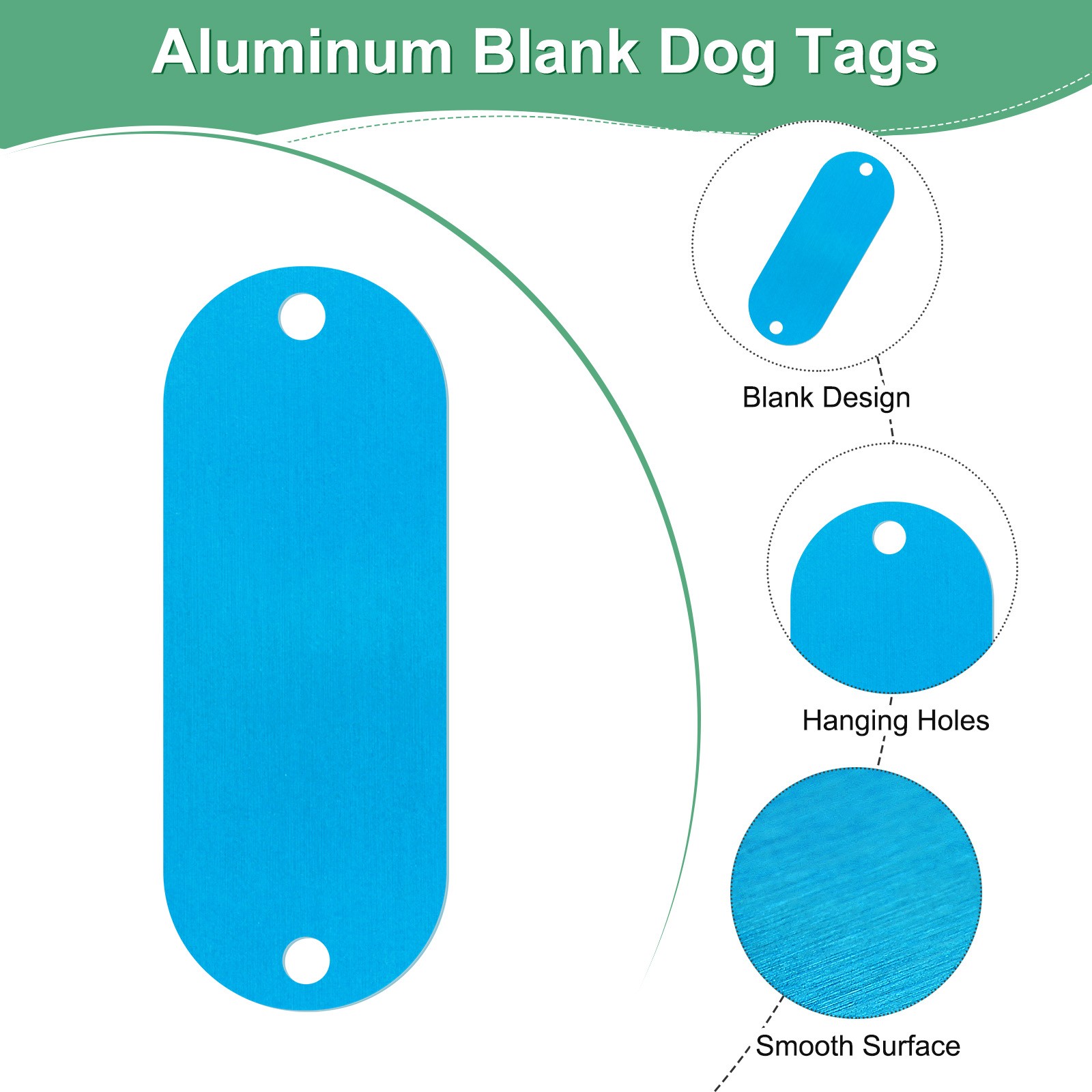 25-Pack 2″ x 0.75″ x 0.04″( L x W x T ) Blank Dog Tags [Lake Blue, 2 Holes]